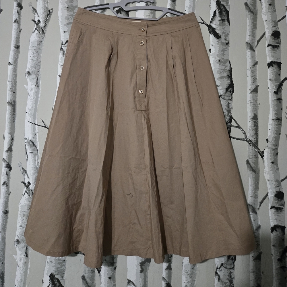 Tan Button-Front A-Line Skirt